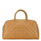シャネル マトラッセ ココマーク ボーリングバッグ ハンドバッグ ベージュ キャビアスキン レディース CHANEL 【中古】